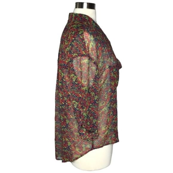 Free People S sheer floral button up red green - Picture 4 of 8